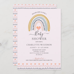 Invitation Boho Aquarelle arc-en-ciel Baby shower rose