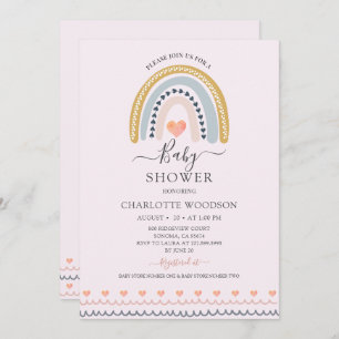 Invitation Boho Aquarelle arc-en-ciel Baby shower rose Invita
