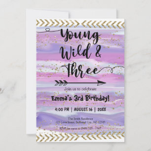 Invitation Boho Aquarelle Arrow Young Wild Trois Anniversaire