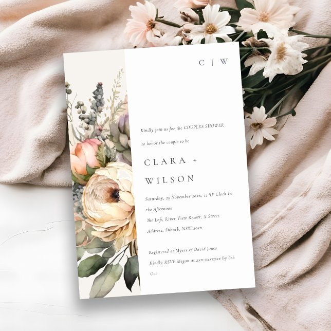 Invitation Boho Aquarelle Automne Floral Bunch Couples Douche (Créateur téléchargé)