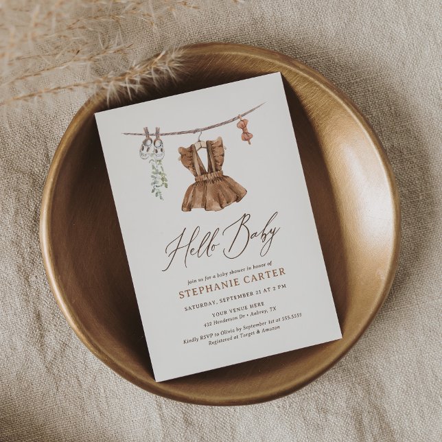 Invitation Boho Aquarelle Bébé Vêtements Fille Baby shower (Créateur téléchargé)