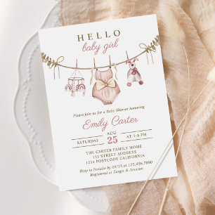 Invitation Boho Aquarelle Bébé Vêtements Fille Baby shower