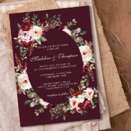 Invitation Boho Aquarelle Bourgogne Rouge Mariage de cadre Fl