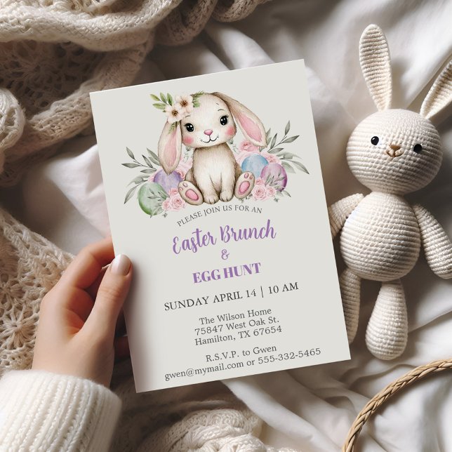 Invitation Boho Aquarelle Bunny Pâques Brunch (Easter Bunny Brunch invitation)