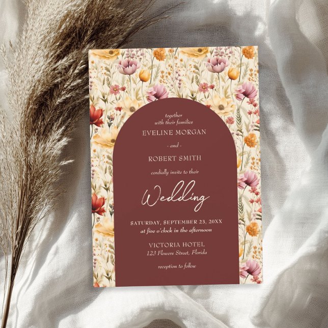 Invitation Boho aquarelle chute fleurs sauvages (Boho watercolor fall meadow wild flowers invitation)