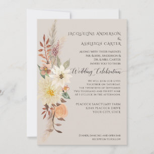 Invitation BOHO Aquarelle Chute Florale Pampas Herbe Élégante