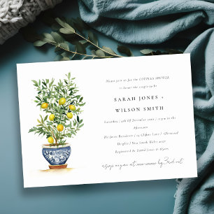 Invitation Boho Aquarelle Citron jaune Arbre Couples Douche