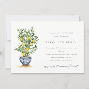 Invitation Boho Aquarelle Citron jaune Baby shower