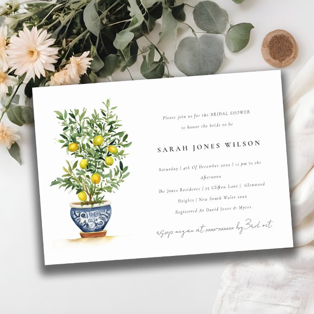 Invitation Boho Aquarelle Citron jaune Fête des mariées (Créateur téléchargé)