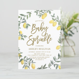 Invitation Boho Aquarelle Citron Wreath Gold Baby Sprinky