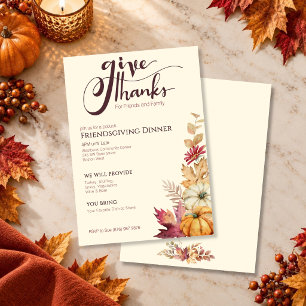 Invitation Boho aquarelle Citrouille & Feuilles Friendsgiving