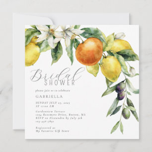 Invitation Boho Aquarelle Citrus Lemon Orange Fête des mariée