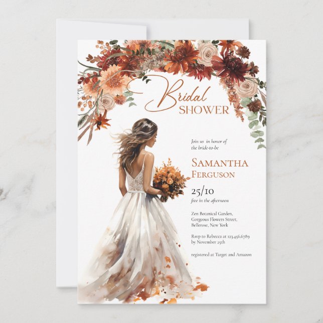 Invitation Boho aquarelle en terre cuite bouquet mariage gobe (Devant)
