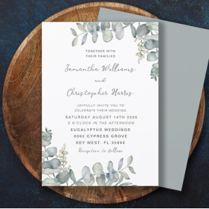 Invitation Boho Aquarelle Eucalyptus Bleu Vert Mariage