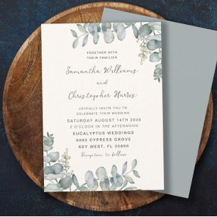 Invitation Boho Aquarelle Eucalyptus Bleu Vert Mariage Invi