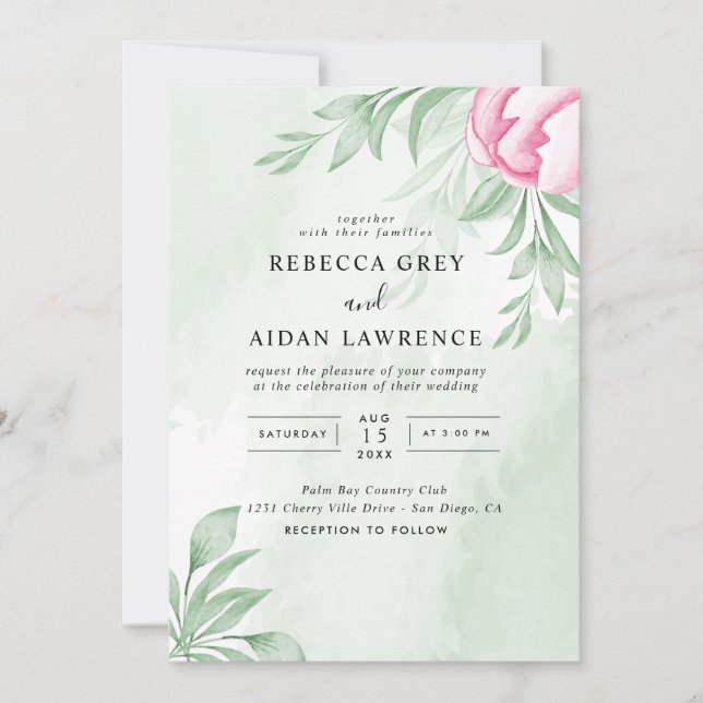 Invitation Boho Aquarelle Eucalyptus Feuille Mariage vert (Devant)