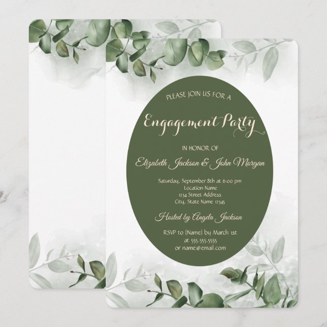 Invitation Boho Aquarelle Eucalyptus Verdure Fiançailles (Devant / Derrière)