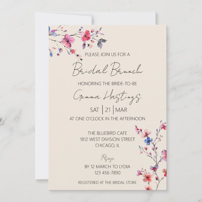 Invitation Boho aquarelle Fleur de mariage Brunch Beige (Devant)