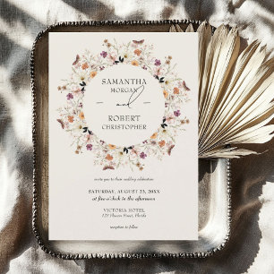 Invitation Boho aquarelle fleur sauvage couronne chute terre