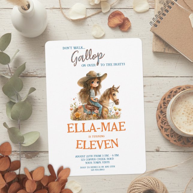Invitation Boho Aquarelle Fleur sauvage Horse Girl Anniversai (Créateur téléchargé)
