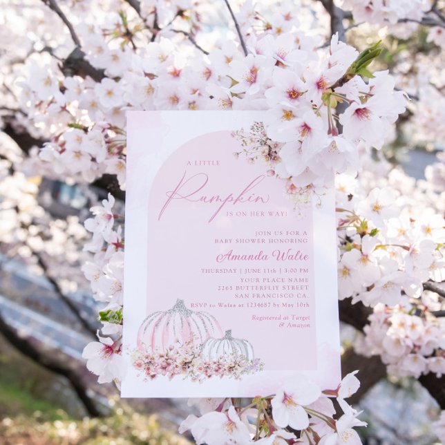 Invitation Boho Aquarelle Floral Citrouille Baby shower fille (Créateur téléchargé)