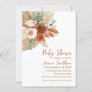 Invitation Boho Aquarelle Floral Pampas Baby shower en herbe