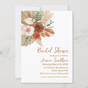 Invitation Boho Aquarelle Floral Pompas Grass Fête des mariée