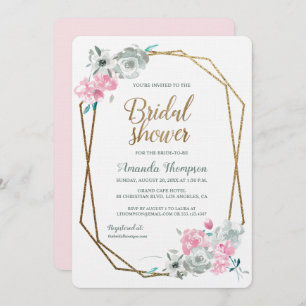 Invitation Boho Aquarelle Florale douche nuptiale Pink Gold