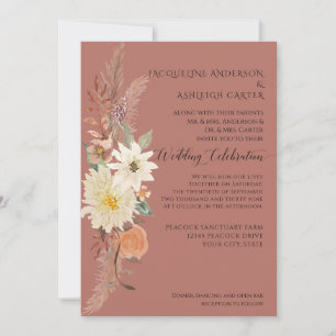 Invitation BOHO Aquarelle Florale Pampas Herbe Chute Élégante
