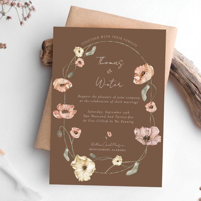 Invitation Boho Aquarelle Islandaise Fleurs de Pavot d'Island (Boho Icelandic Watercolor Iceland Poppy Flowers Invitation)