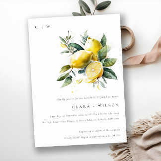 Invitation Boho Aquarelle jaune citron jardin Couples Douche