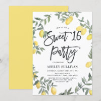 Boho Aquarelle Lemon Wreath Sweet 16 Party