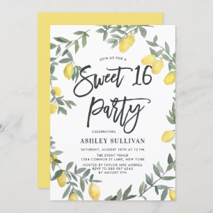 Invitation Boho Aquarelle Lemon Wreath Sweet 16 Party