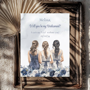 Invitation Boho Aquarelle marine bleu blanc floral Bridesmaid