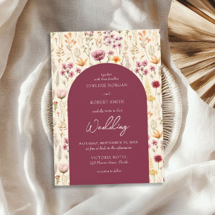 Invitation Boho aquarelle mauve ivoire jaune fleurs sauvages