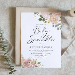Invitation Boho Aquarelle Mauve Peach Fleurs Baby Sprinker