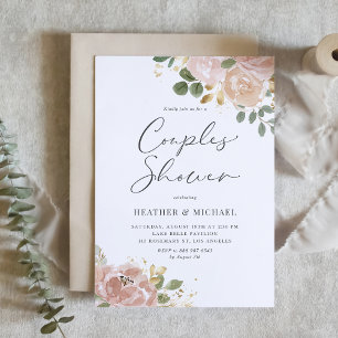 Invitation Boho Aquarelle Mauve Peach Fleurs Couples Douche