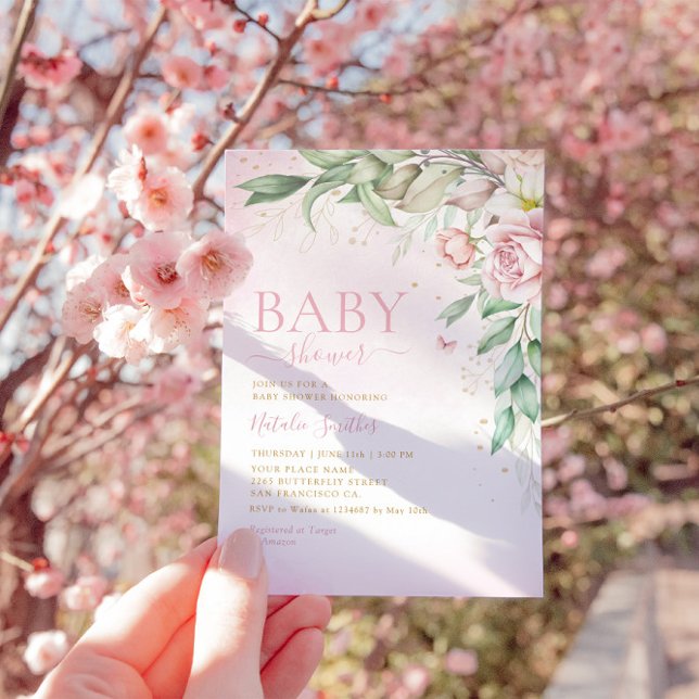 Invitation Boho Aquarelle moderne Floral Girl Baby shower (Créateur téléchargé)