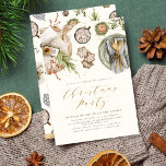 Invitation Boho Aquarelle Noël Dîner de fête Cottagecore<br><div class="desc">Une invitation à la fête de Noël rustique moderne et élégante,  avec une scène de table d'aquarelle de plaques,  planche à découper,  cadeaux,  bougies,  chocolats chauds et feuillage botanique donnant une ambiance cottagecore vintage.</div>