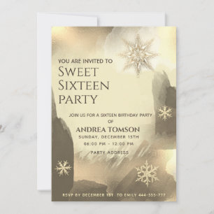 Invitation Boho aquarelle Or flocons de neige Sweet 16 partie