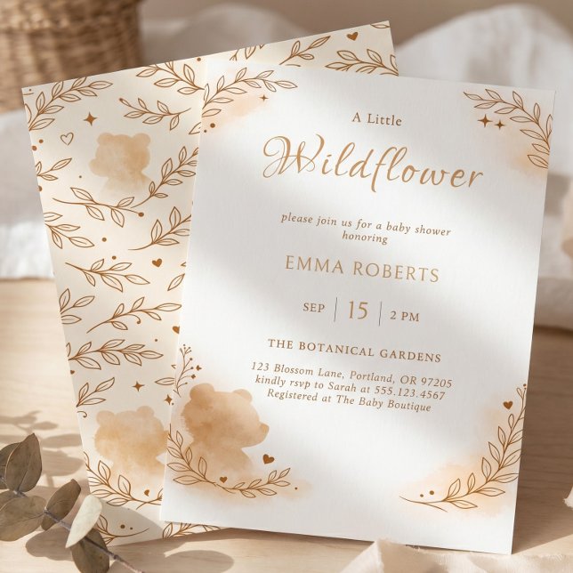 Invitation Boho Aquarelle Ours de la Forêt Fleur Sauvage (Boho Watercolor Woodland Bear Wildflower Invitation)