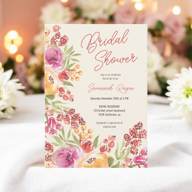 Invitation Boho Aquarelle Peinte À La Main Fête des mariées F (Boho Hand-Painted Watercolor Floral Bridal Shower Invitation)