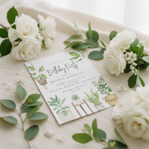 Invitation Boho Aquarelle Pointée Plante fête d'anniversaire