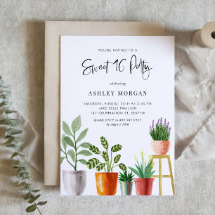Invitation Boho Aquarelle Poted Plante Sweet 16 Party