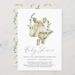 Invitation Boho Aquarelle Robe verte Baby shower de verdure