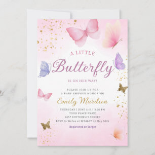 Invitation Boho Aquarelle rose Baby shower papillon fille dan