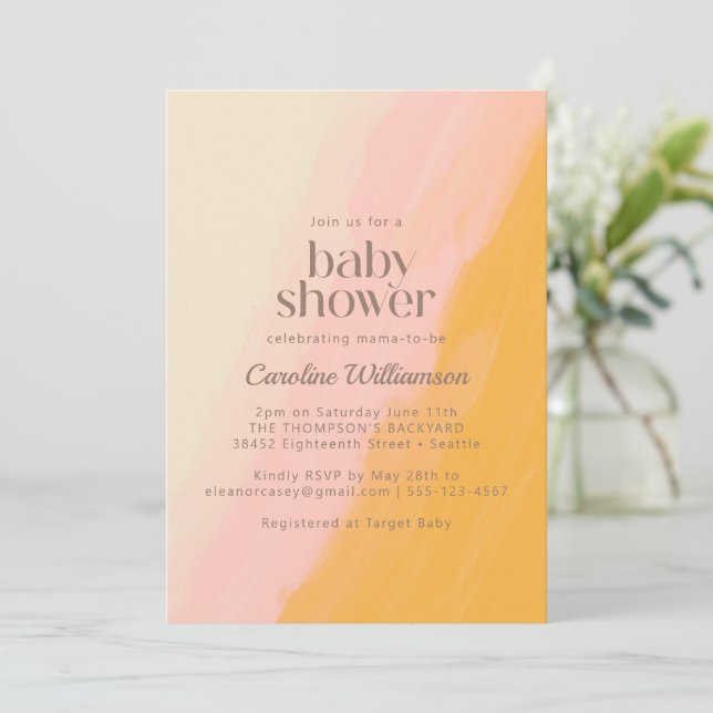 Invitation Boho Aquarelle rose jaune mignon Baby shower (Debout devant)