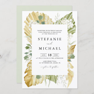 Invitation Boho Aquarelle Séchée Palm Feuille Mariage d'été