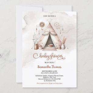Invitation Boho aquarelle tente ivoire neutre genre rouillé