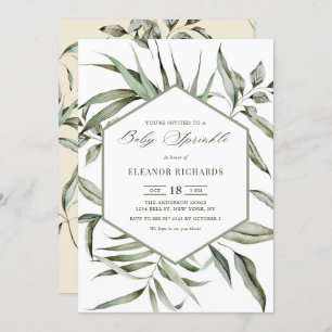 Invitation Boho Aquarelle Verdure Cadre Automne Baby Sprinkle